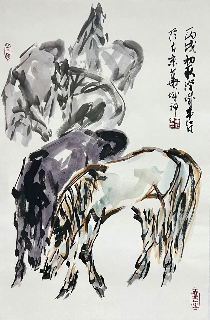 韦江凡《五骏图》69x45cm