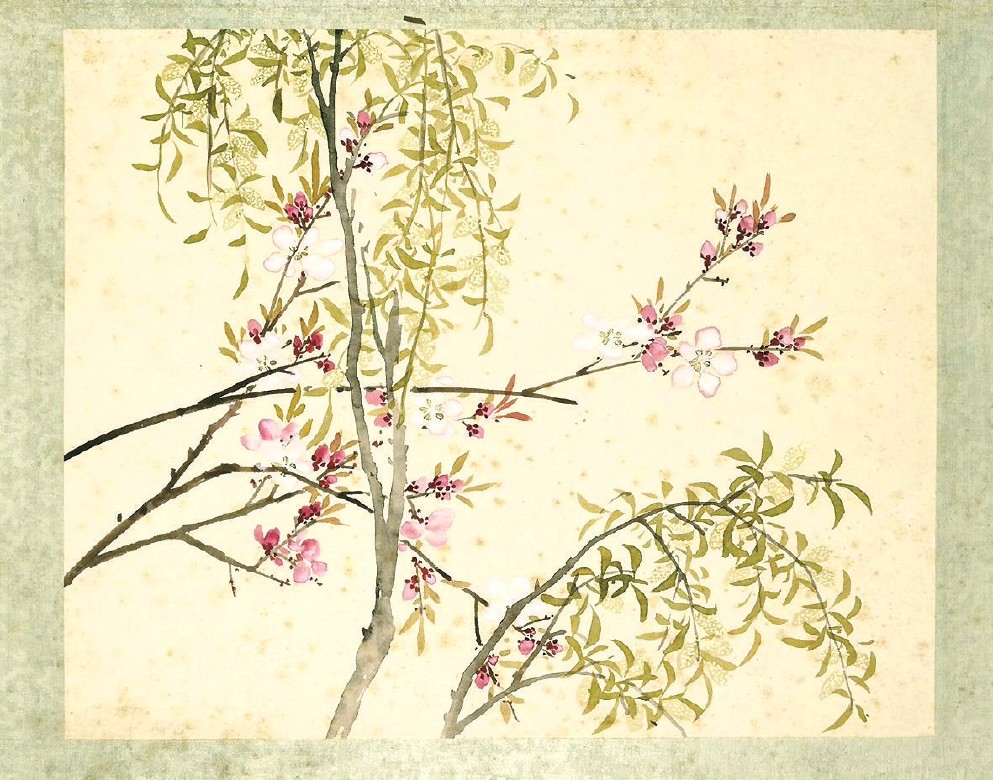 清沈振麟《十二月花神册》之杨柳桃花